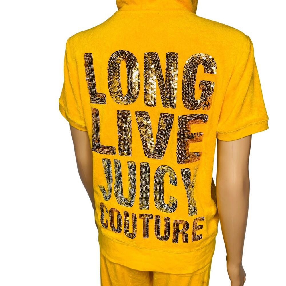 Vintage Y2K Juicy Couture sequin french terry hoodie track pant set L yellow - Picture 11 of 16
